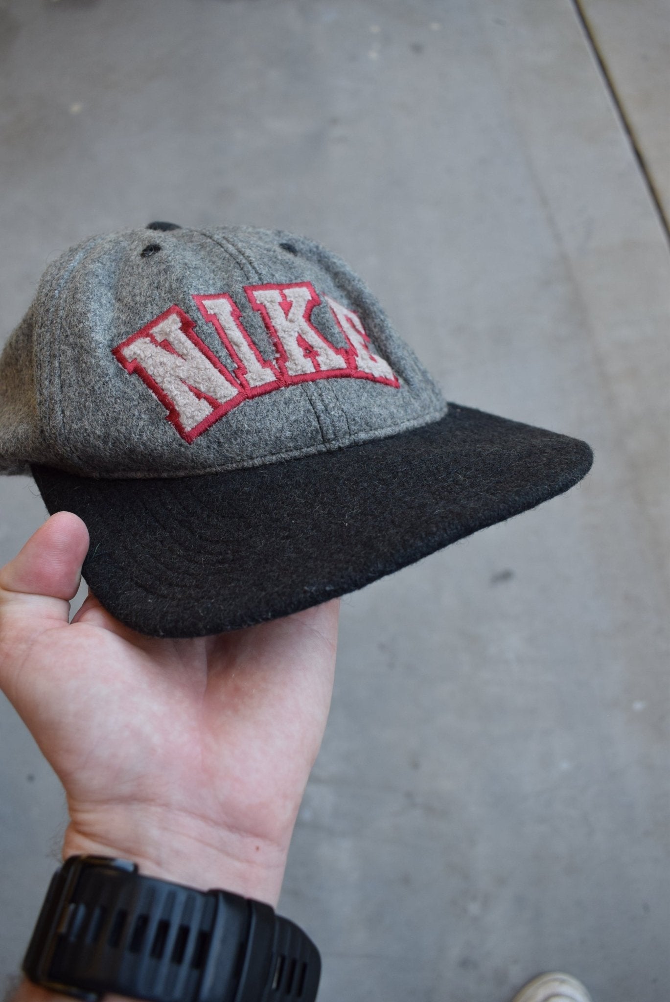 Nike Grey & Black Embroidered Spellout Fleece Hat - Retrospective Store