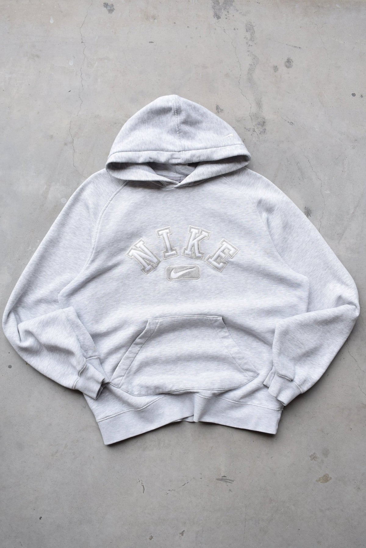 Nike Grey Embroidered Spellout Hoodie — 1990s (M) - Retrospective Store