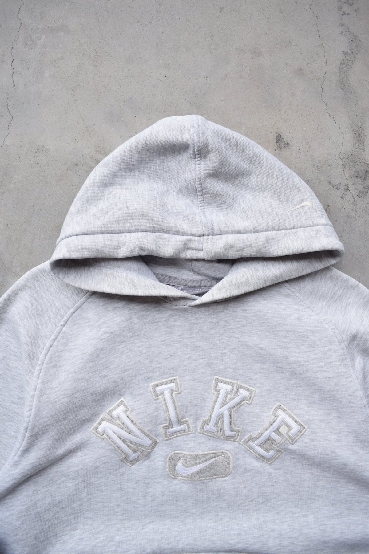 Nike Grey Embroidered Spellout Hoodie — 1990s (M) - Retrospective Store