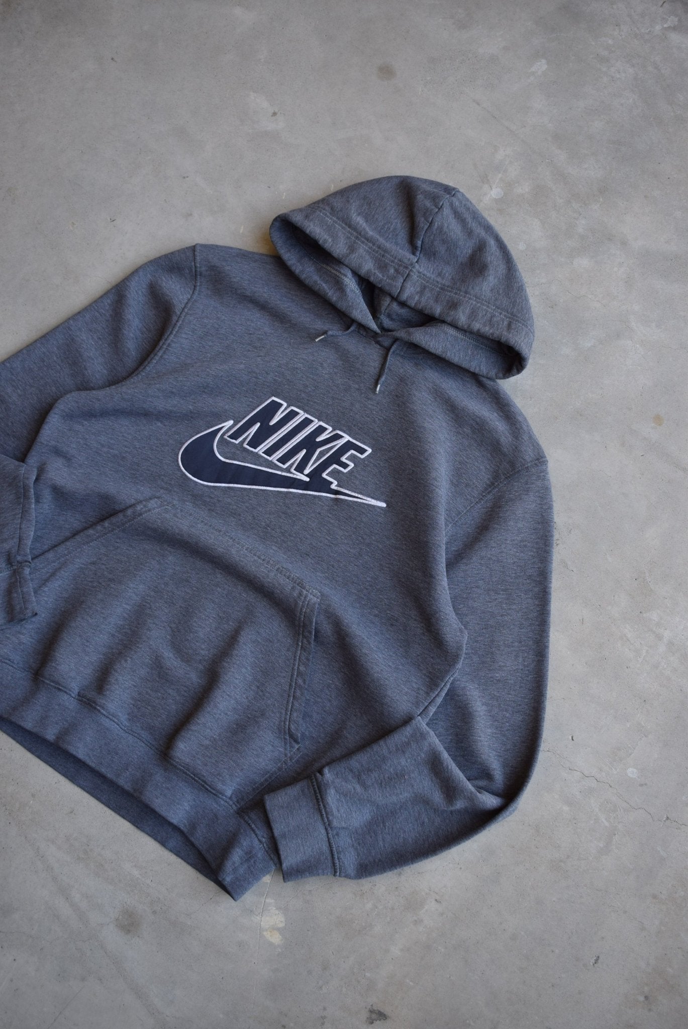 Nike Grey Embroidered Spellout Hoodie — 2000s (M/L) - Retrospective Store
