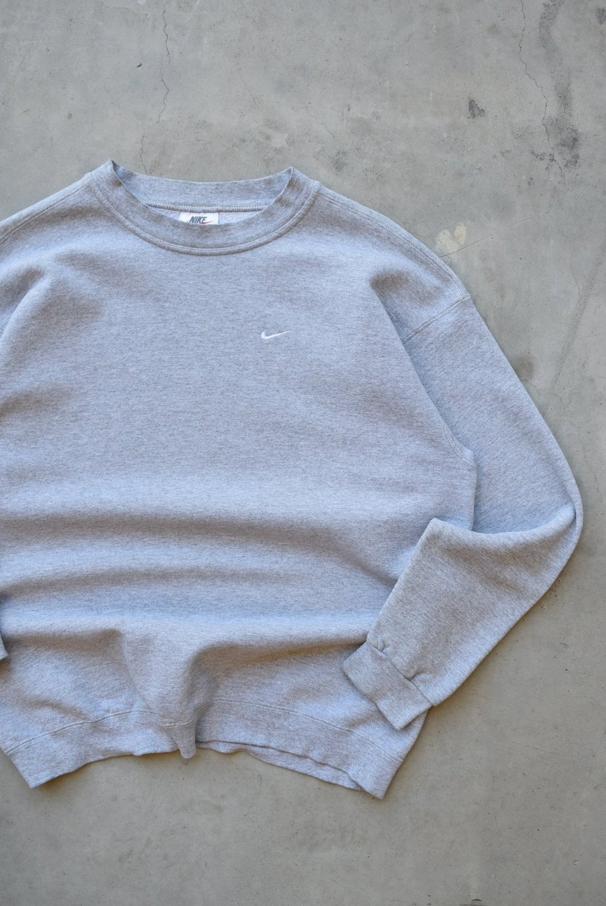 Nike Grey Embroidered Swoosh Crewneck — 1990s (L) - Retrospective Store