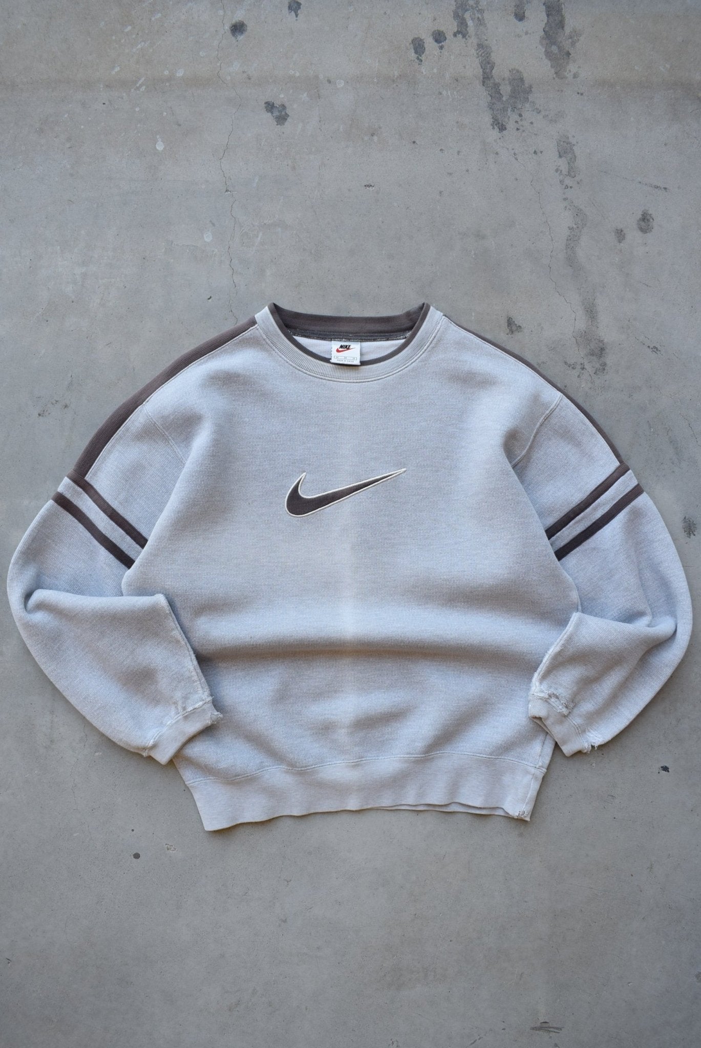 Nike Grey Embroidered Swoosh Crewneck — 1990s (S) - Retrospective Store