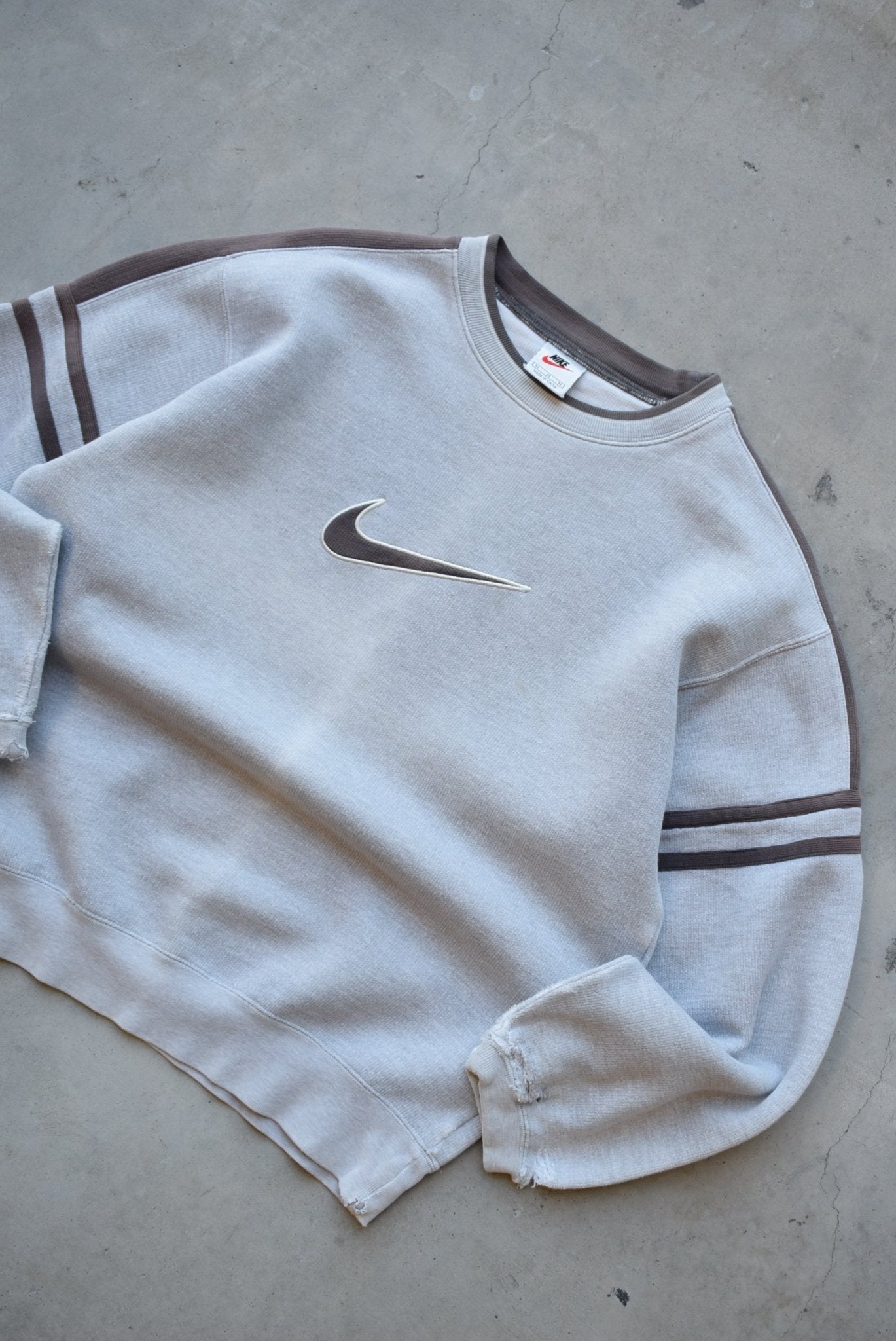 Nike Grey Embroidered Swoosh Crewneck — 1990s (S) - Retrospective Store