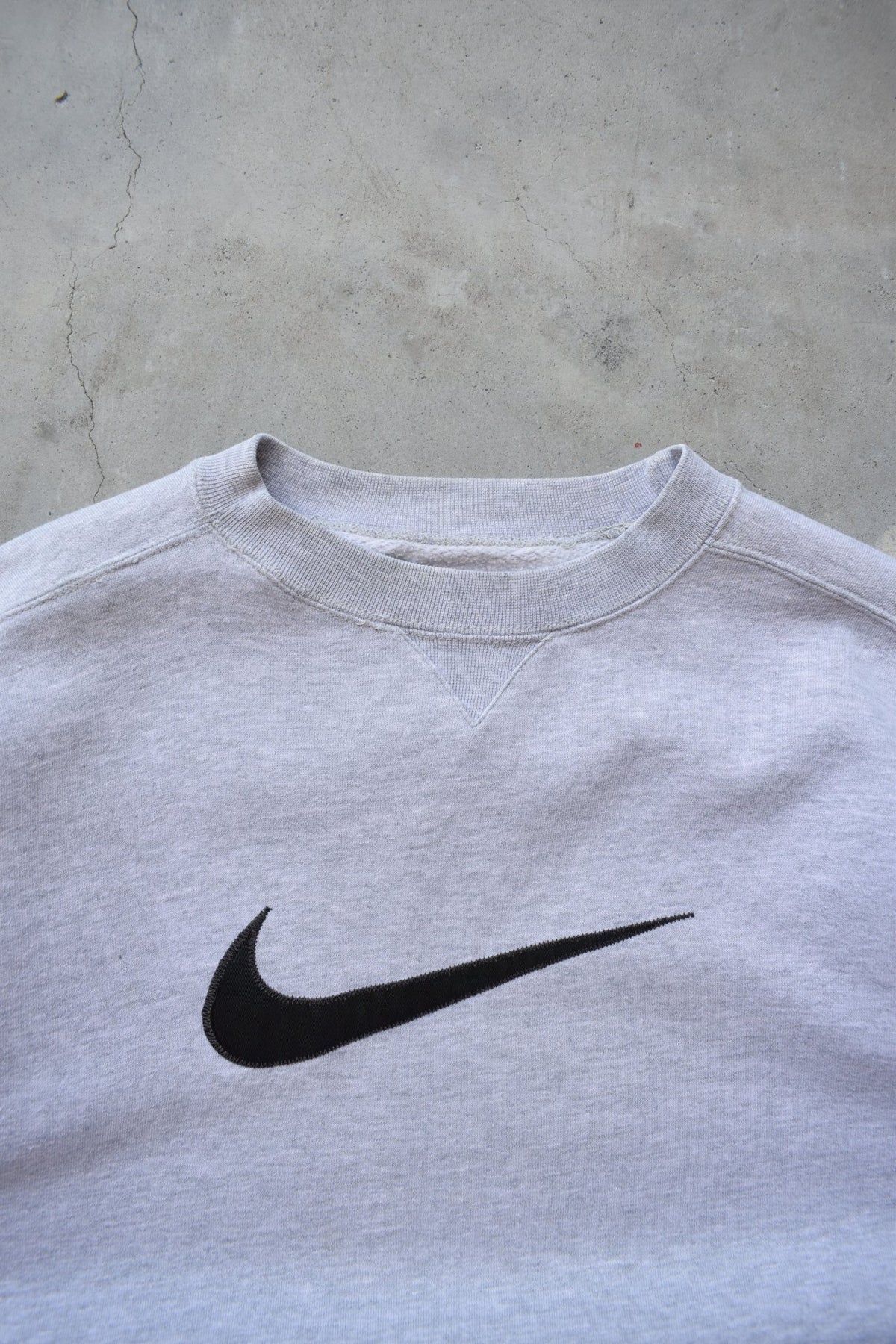 Nike Grey Embroidered Swoosh Crewneck — 1990s (S/M) - Retrospective Store
