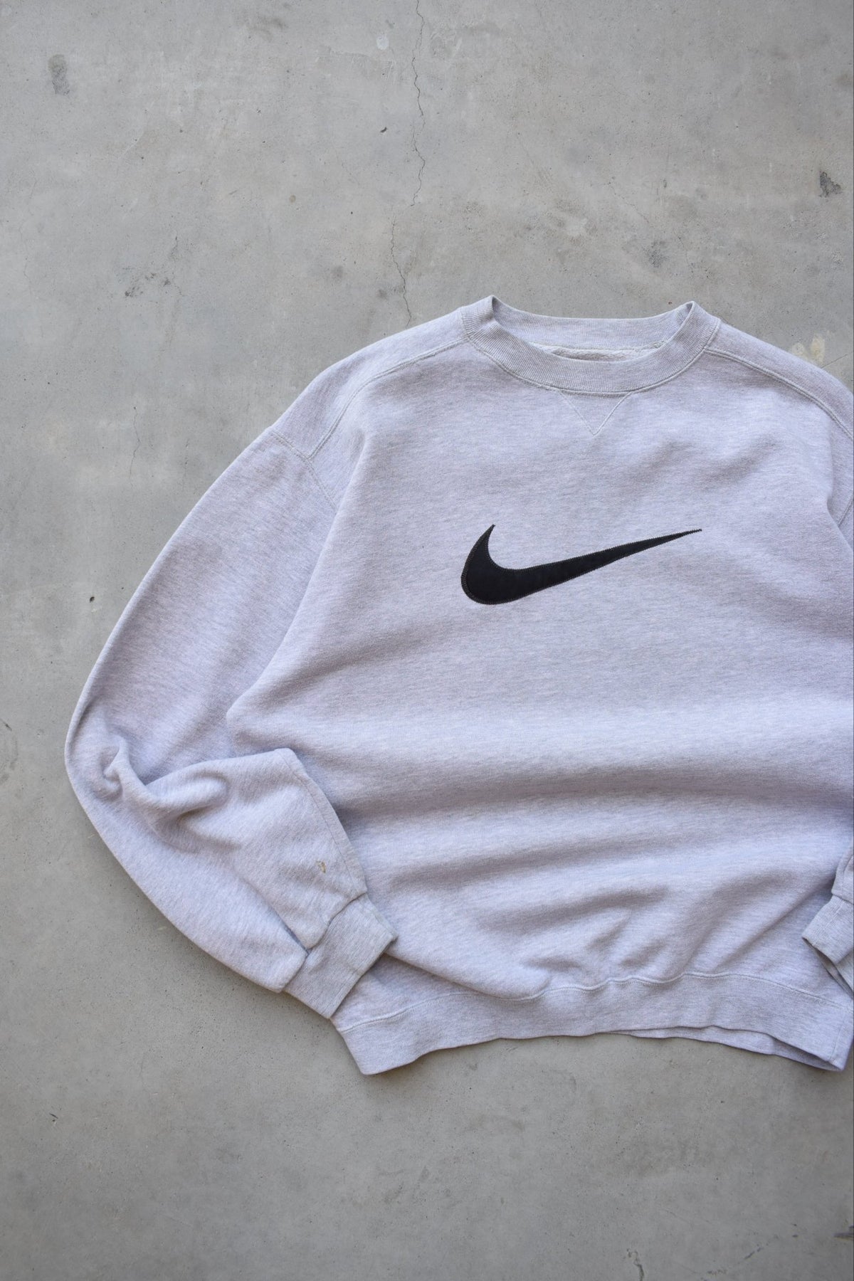 Nike Grey Embroidered Swoosh Crewneck — 1990s (S/M) - Retrospective Store