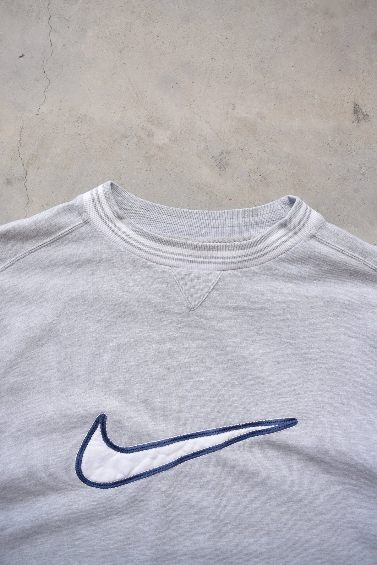 Nike Grey Embroidered Swoosh Crewneck — 1990s (XXL) - Retrospective Store