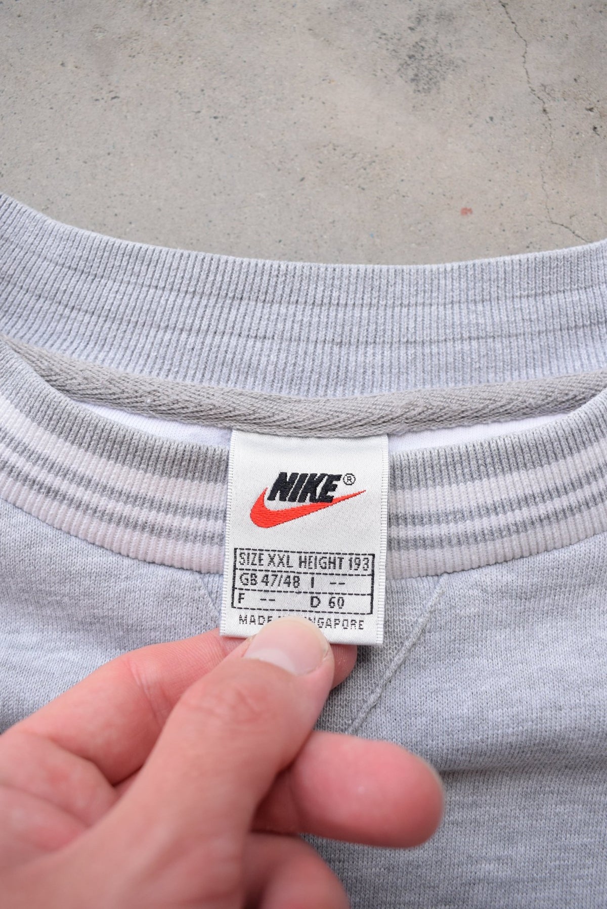 Nike Grey Embroidered Swoosh Crewneck — 1990s (XXL) - Retrospective Store