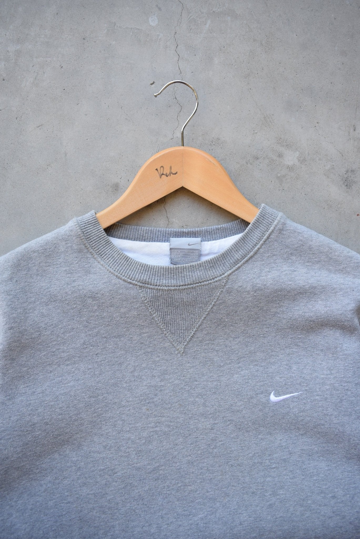 Nike Grey Embroidered Swoosh Crewneck — 2000s (M) - Retrospective Store