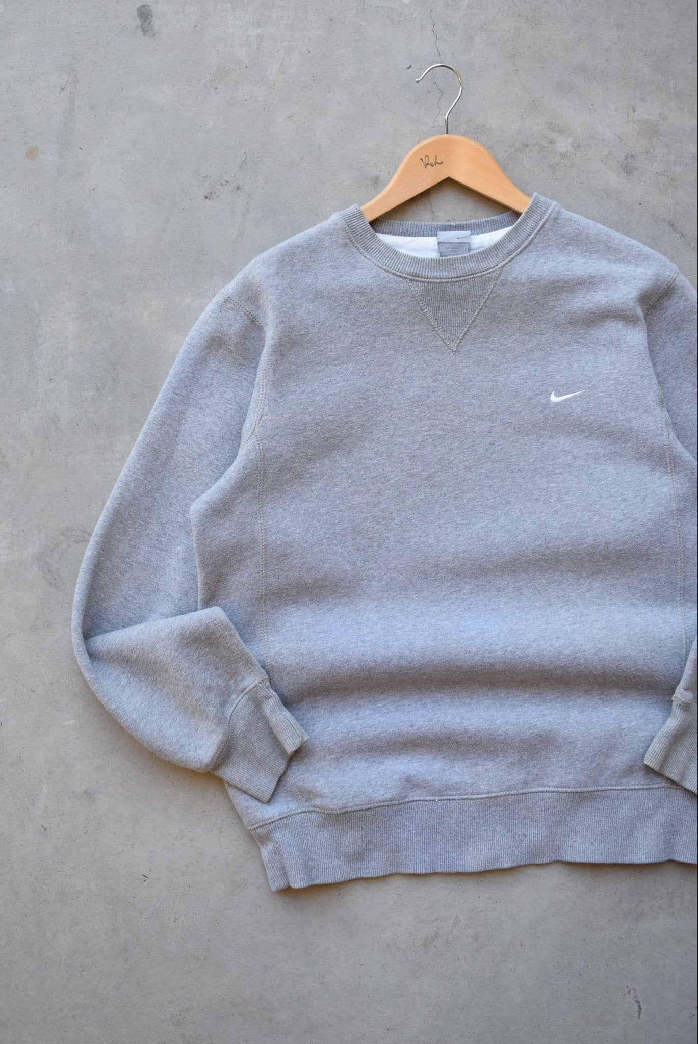 Nike Grey Embroidered Swoosh Crewneck — 2000s (M) - Retrospective Store