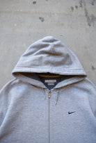 Nike Grey Embroidered Swoosh Full-Zip Hoodie — 2000s (XL) - Retrospective Store