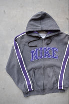 Nike Grey & Purple Embroidered Spellout Full-Zip Hoodie — 2000s (M) - Retrospective Store