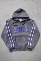 Nike Grey & Purple Embroidered Spellout Full-Zip Hoodie — 2000s (M) - Retrospective Store