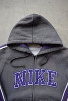 Nike Grey & Purple Embroidered Spellout Full-Zip Hoodie — 2000s (M) - Retrospective Store