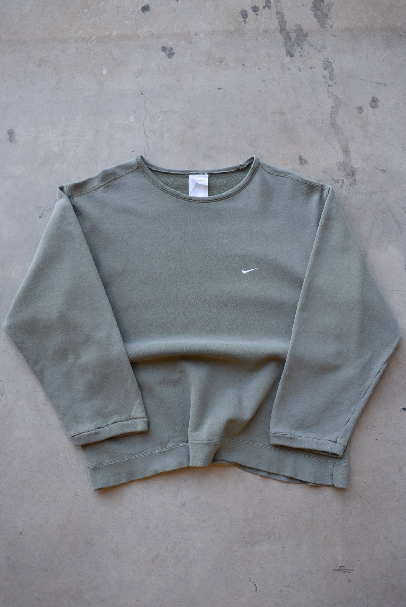 Nike Moss-Green Embroidered Swoosh Crewneck — 1990s (L/XL) - Retrospective Store