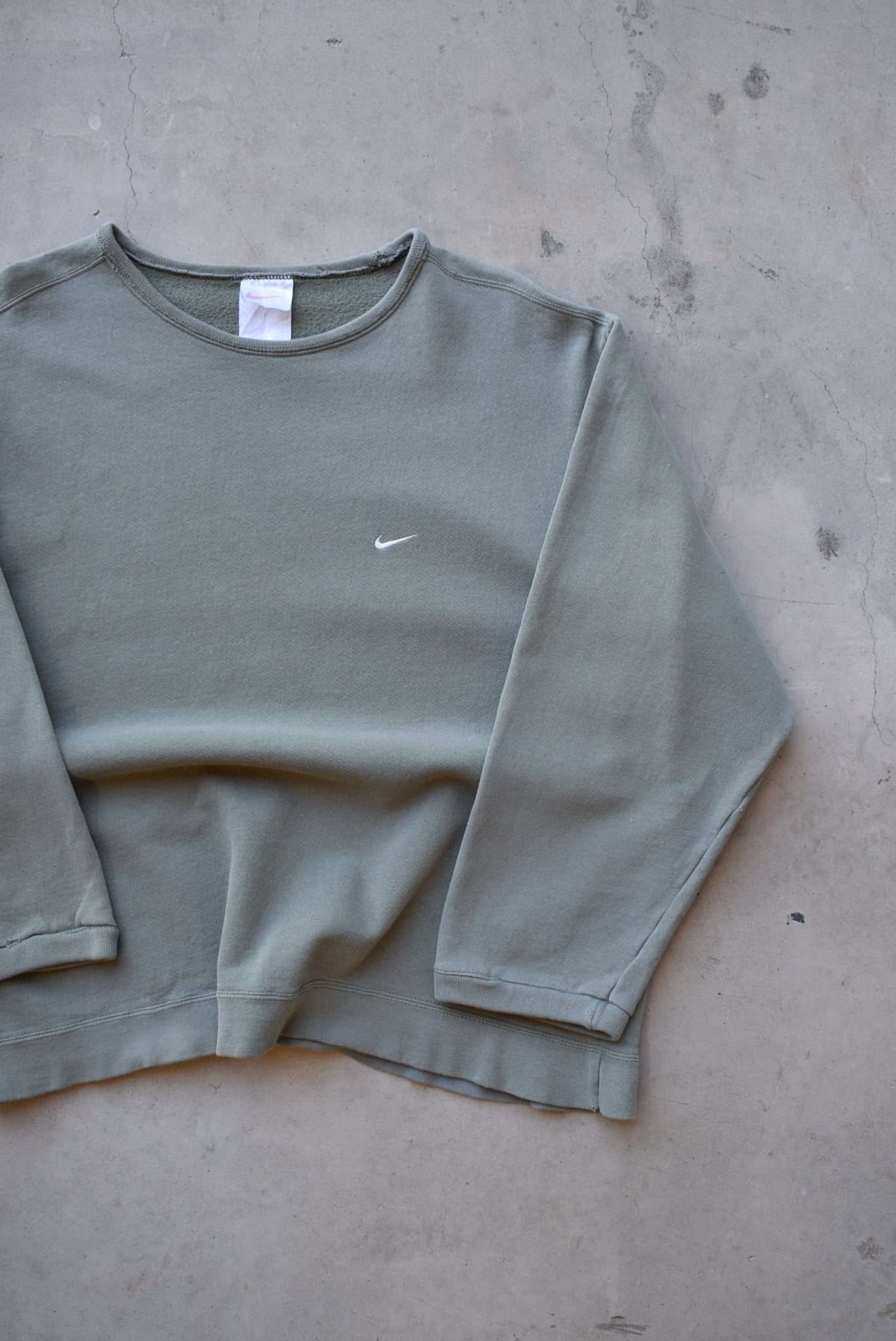 Nike Moss-Green Embroidered Swoosh Crewneck — 1990s (L/XL) - Retrospective Store