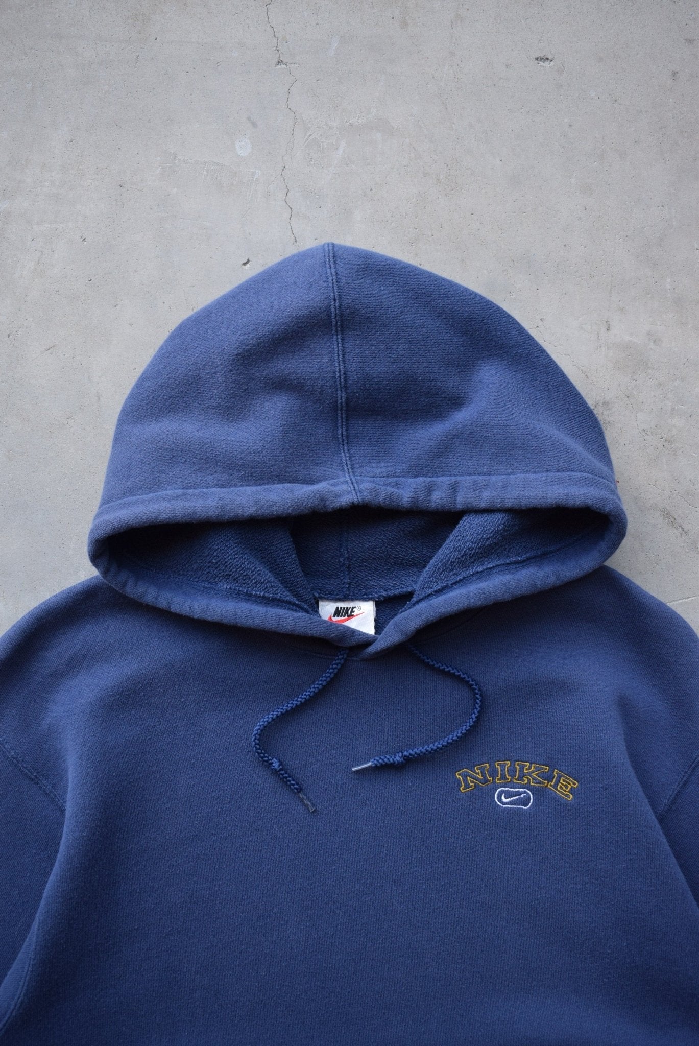 Nike Navy Embroidered Spellout Hoodie — 1990s (S) - Retrospective Store