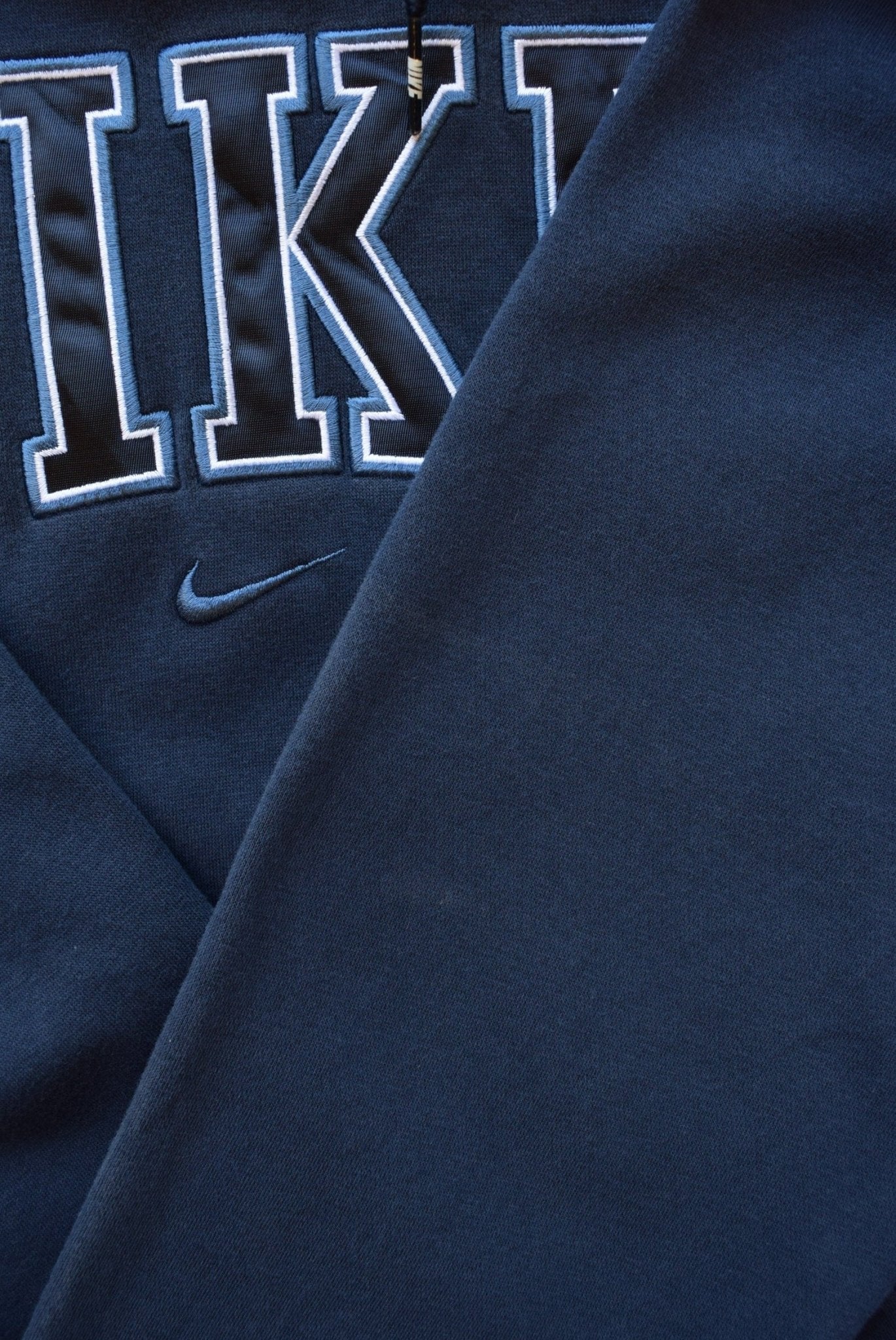 Nike Navy Embroidered Spellout Hoodie — 2000s (L) - Retrospective Store