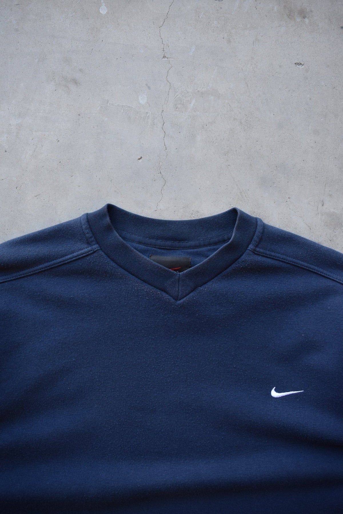Nike Navy Embroidered Swoosh Crewneck — 1990s (L) - Retrospective Store