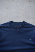 Nike Navy Embroidered Swoosh Crewneck — 1990s (L) - Retrospective Store
