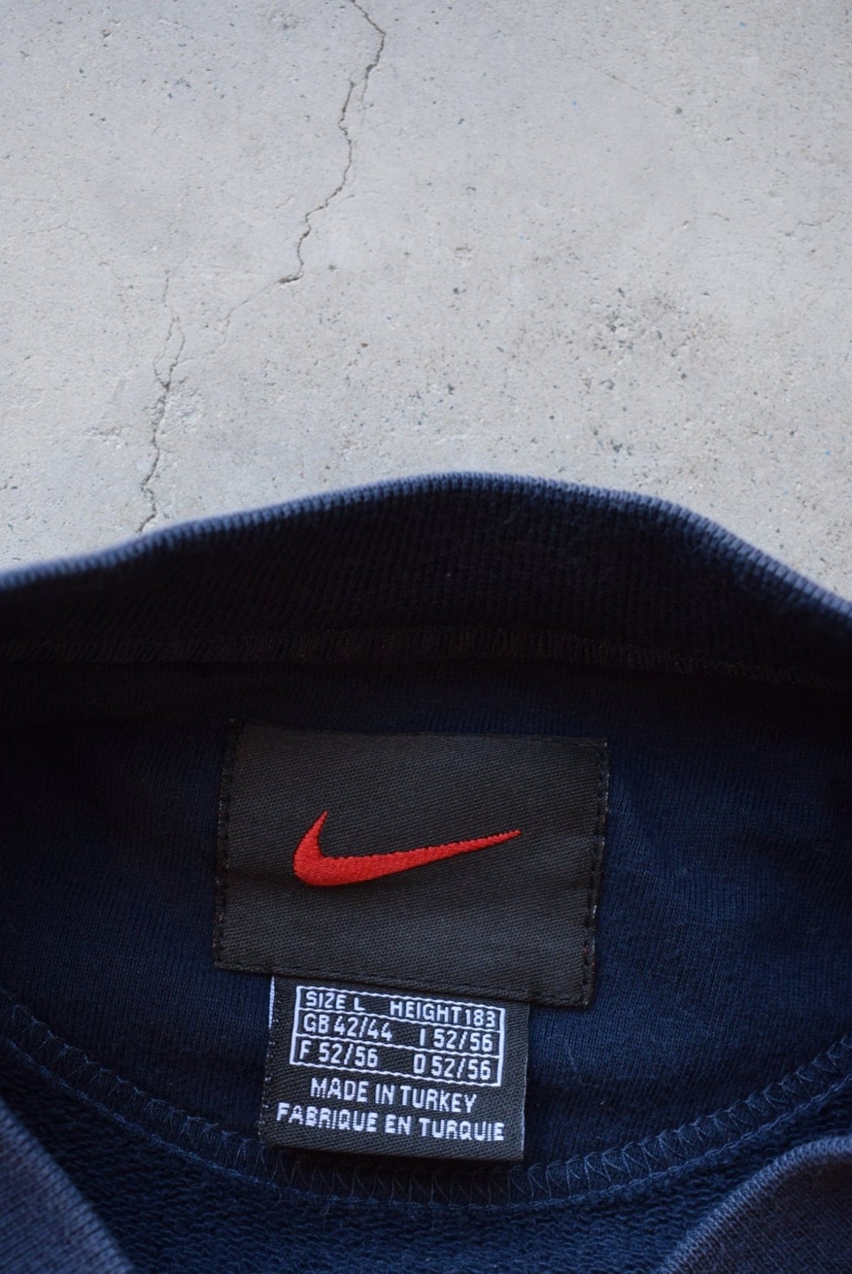 Nike Navy Embroidered Swoosh Crewneck — 1990s (L) - Retrospective Store