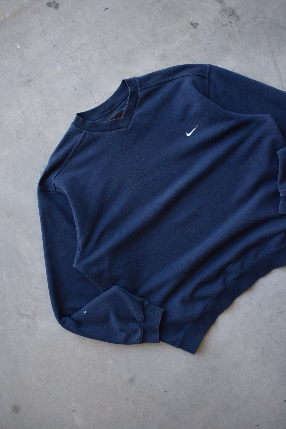 Nike Navy Embroidered Swoosh Crewneck — 1990s (L) - Retrospective Store