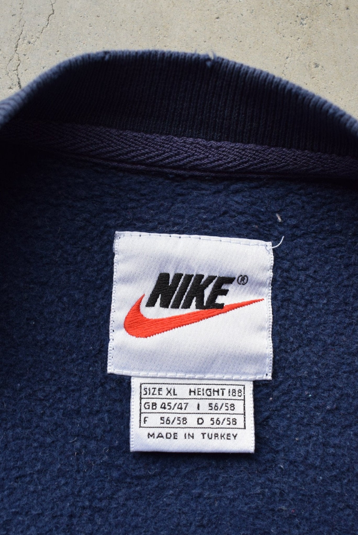 Nike Navy Embroidered Swoosh Crewneck — 1990s (XL) - Retrospective Store