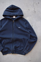 Nike Navy Embroidered Swoosh Full-Zip Hoodie — 2000s (L) - Retrospective Store