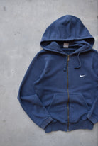 Nike Navy Embroidered Swoosh Full-Zip Hoodie — 2000s (XS) - Retrospective Store