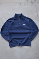 Nike Navy Embroidered Swoosh Quarter Zip — 1990s (M) - Retrospective Store