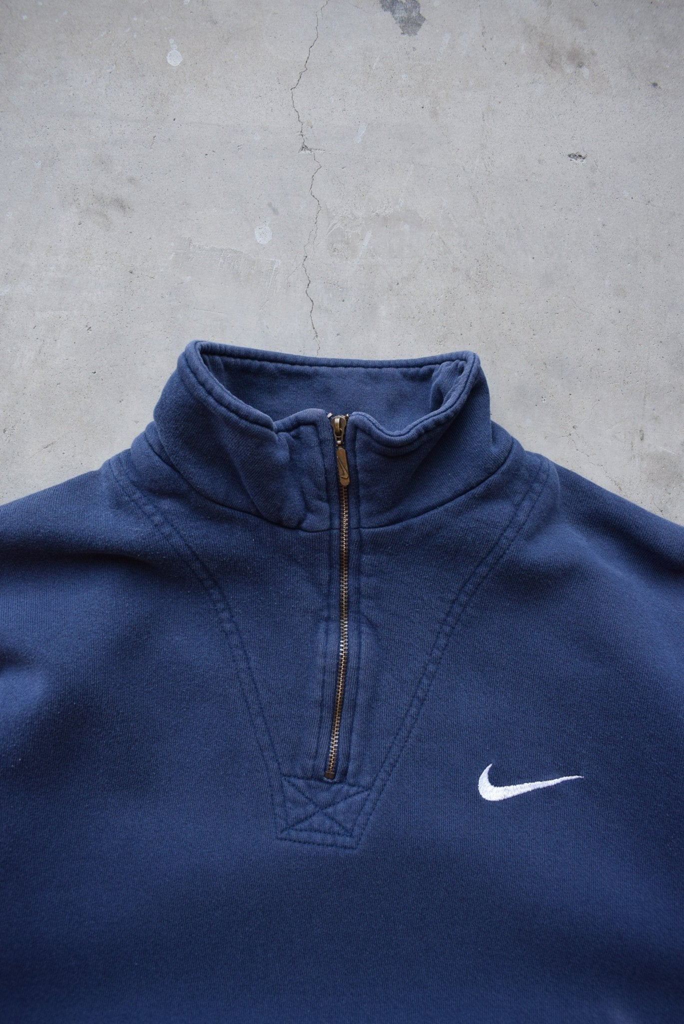 Nike Navy Embroidered Swoosh Quarter Zip — 1990s (M) - Retrospective Store