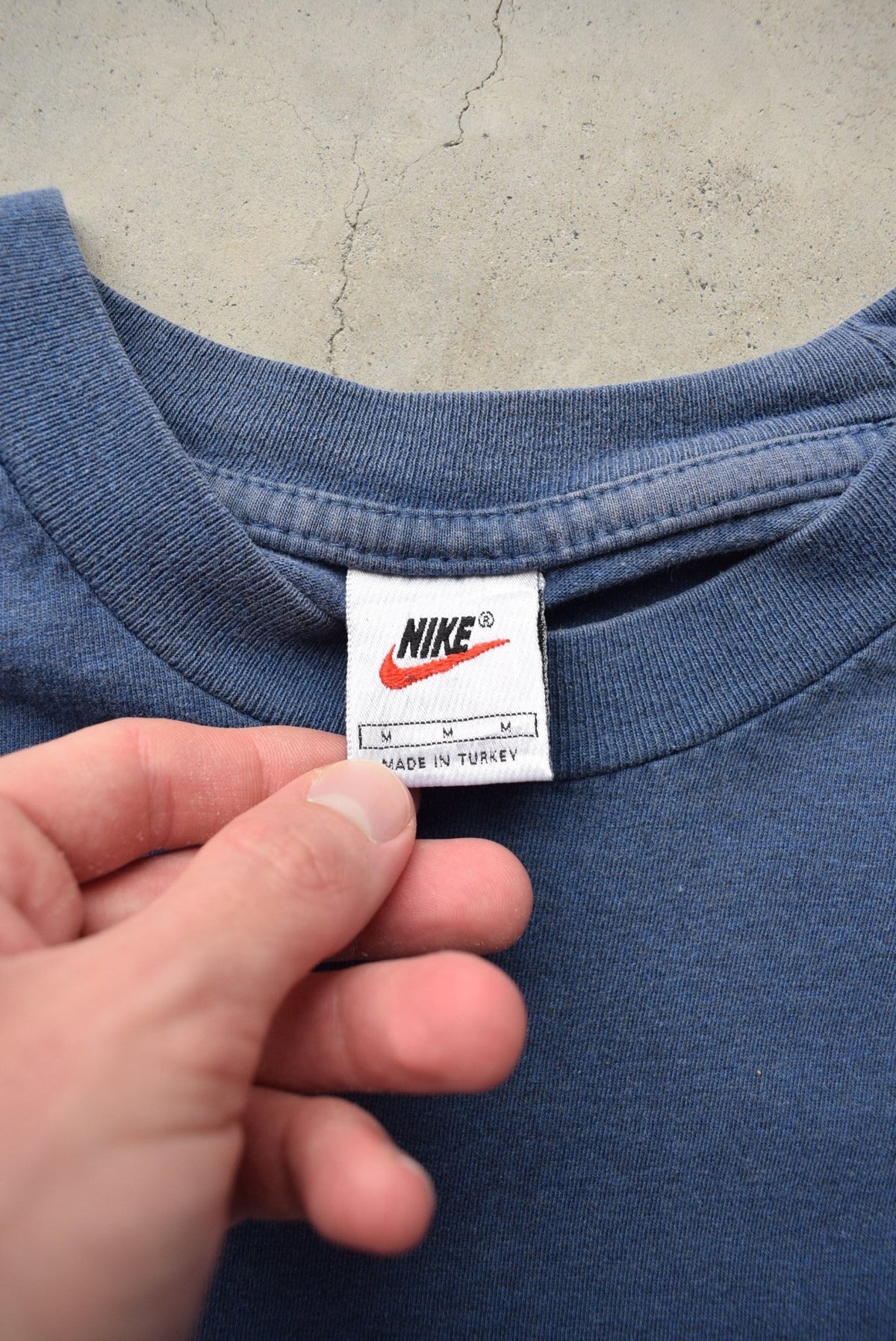 Nike Navy Embroidered Swoosh Tee — 1990s (M) - Retrospective Store