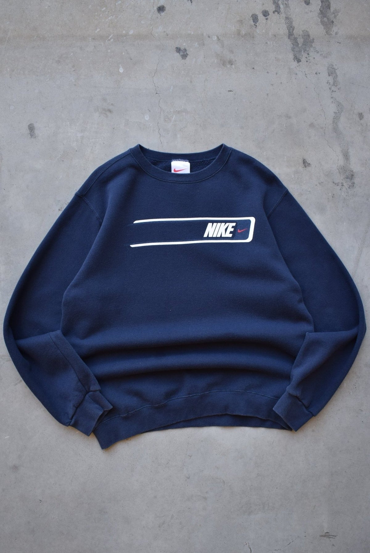 Nike Navy Spellout Crewneck — 1990s (M/L) - Retrospective Store