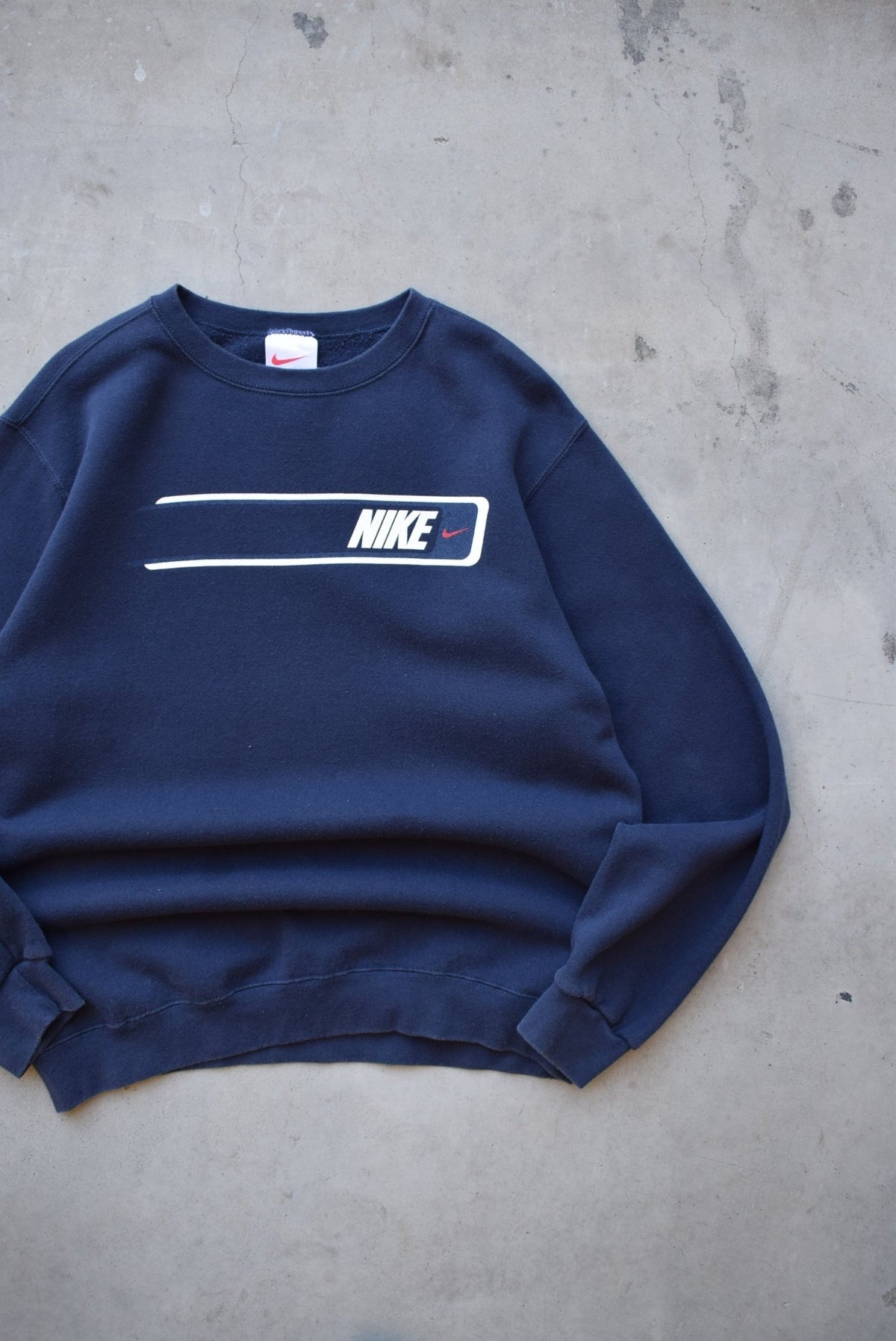 Nike Navy Spellout Crewneck — 1990s (M/L) - Retrospective Store