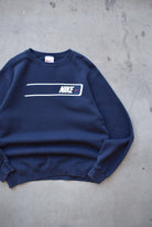 Nike Navy Spellout Crewneck — 1990s (M/L) - Retrospective Store