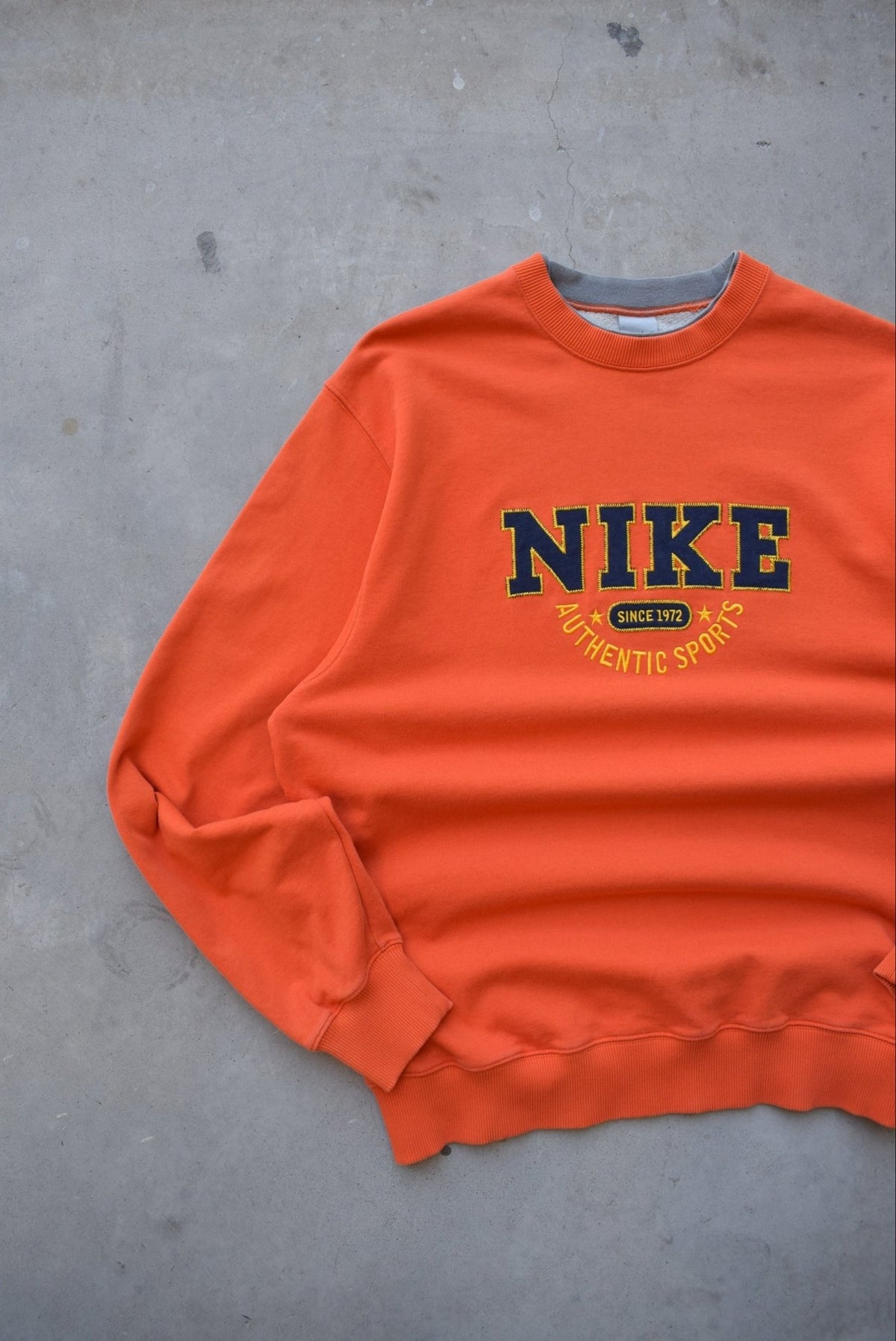 Nike Orange Embroidered Spellout Crewneck — 2000s (L/XL) - Retrospective Store