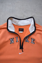 Nike Orange Embroidered Spellout Quarter Zip — 1990s (XXL/3XL) - Retrospective Store