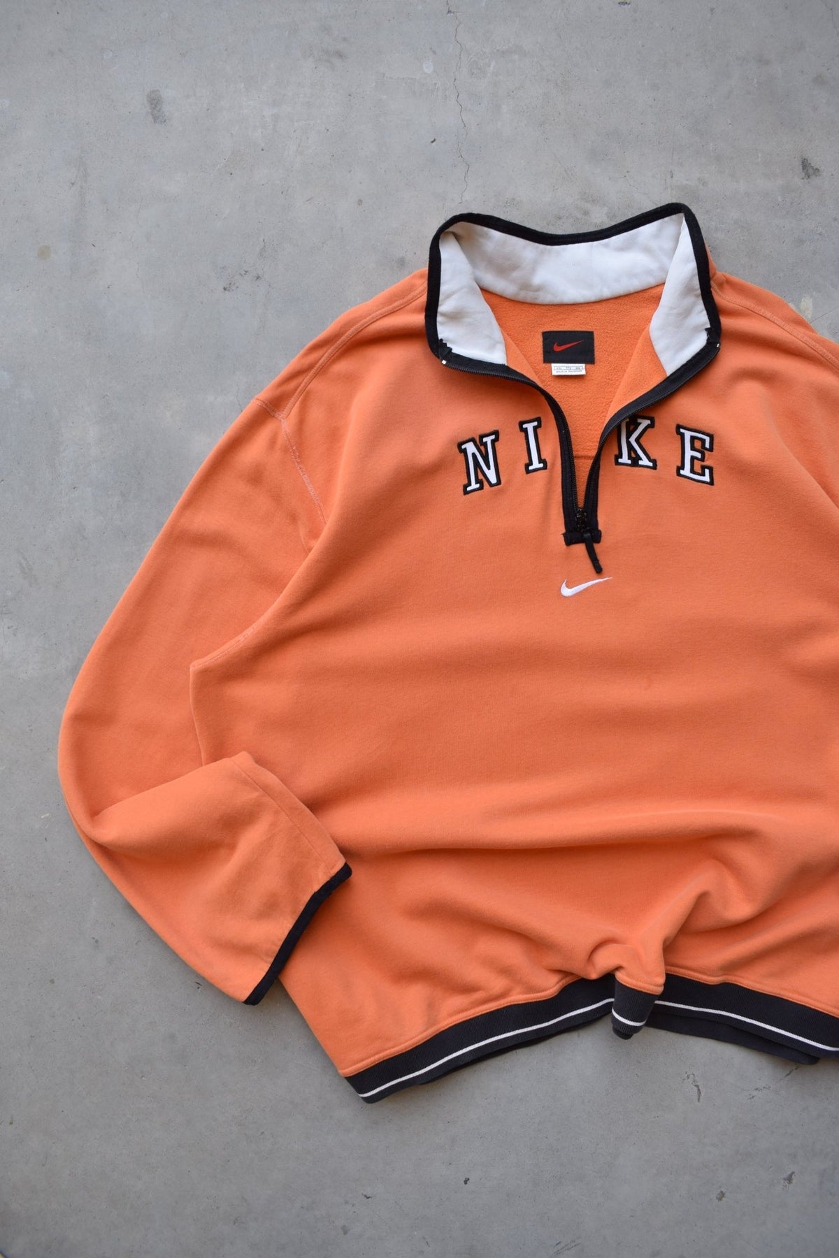 Nike Orange Embroidered Spellout Quarter Zip — 1990s (XXL/3XL) - Retrospective Store