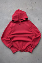 Nike Red Embroidered Centre Swoosh Hoodie — 1990s (M) - Retrospective Store