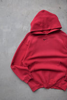 Nike Red Embroidered Centre Swoosh Hoodie — 1990s (M) - Retrospective Store