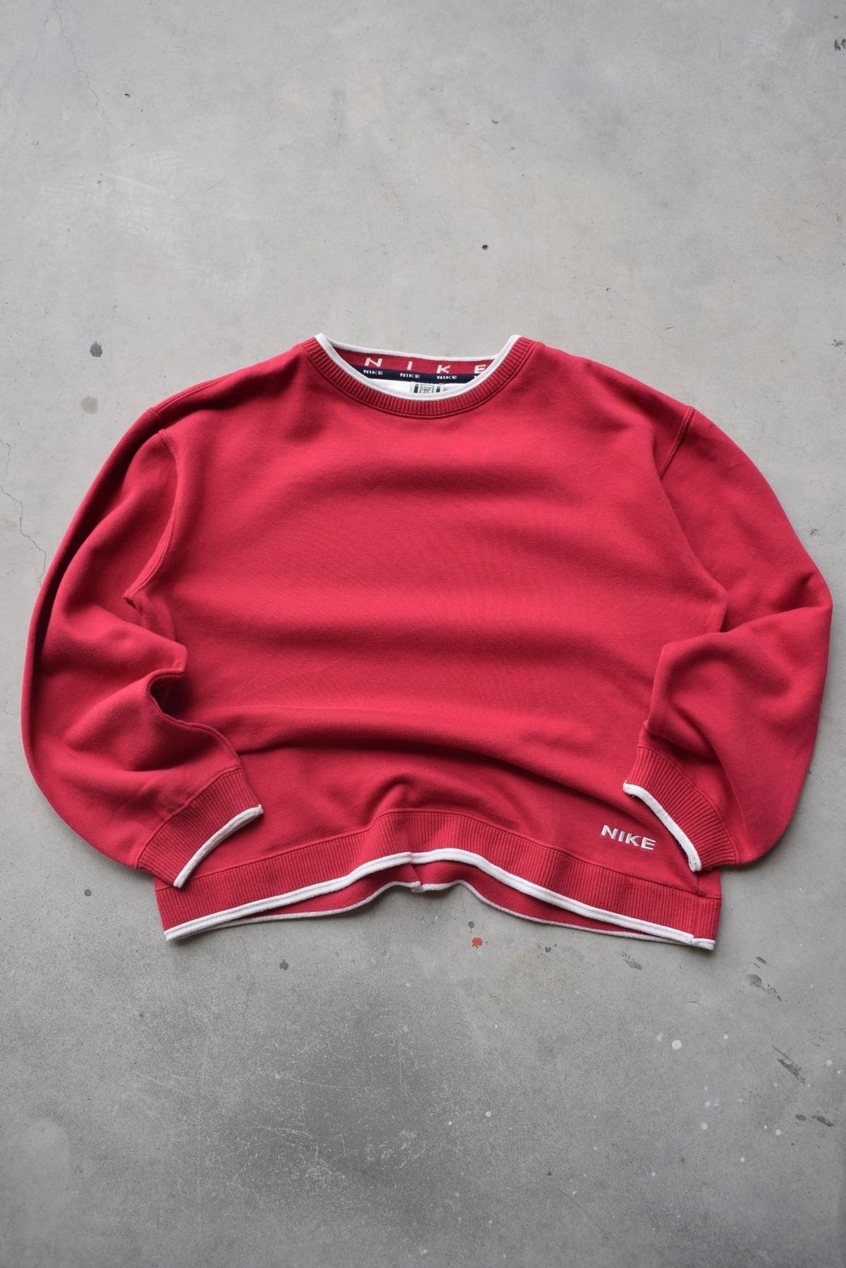Nike Red Embroidered Spellout Crewneck — 1990s (S) - Retrospective Store