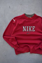 Nike Red Embroidered Spellout Crewneck — 1990s (S/M) - Retrospective Store