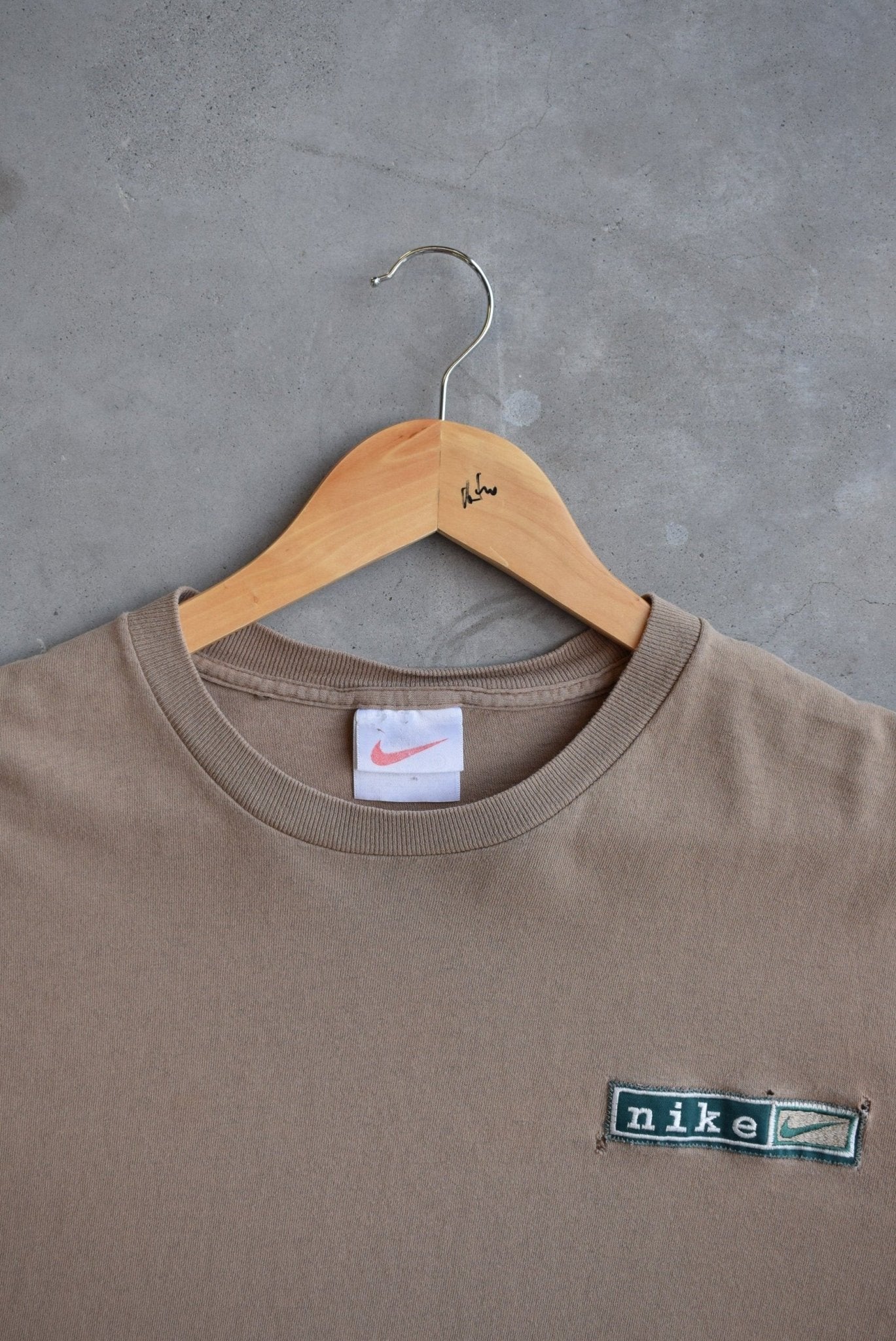 Nike Tan Embroidered Spellout Tee — 1990s (M/L) - Retrospective Store