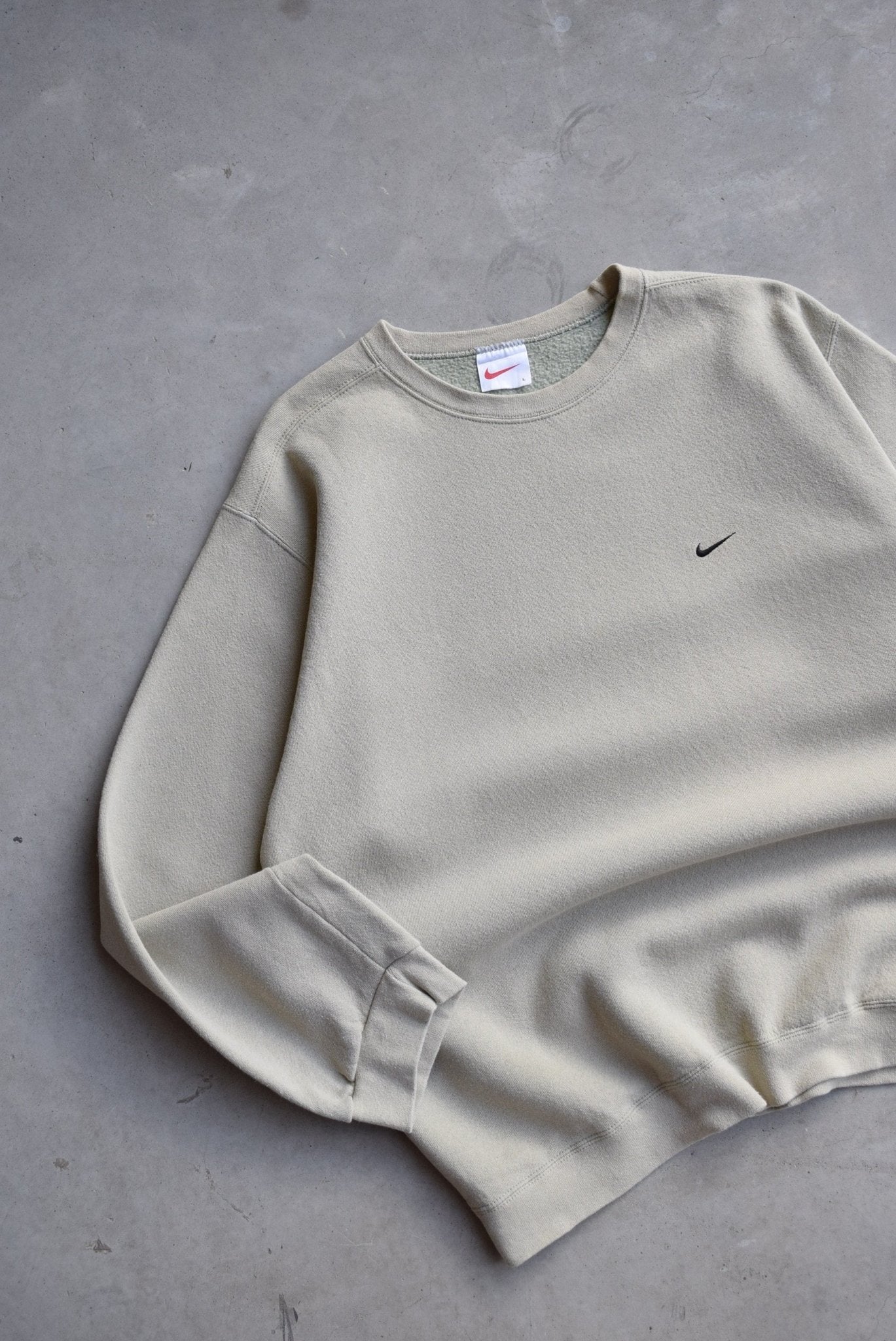 Nike Tan Embroidered Swoosh Crewneck — 1990s (L) - Retrospective Store