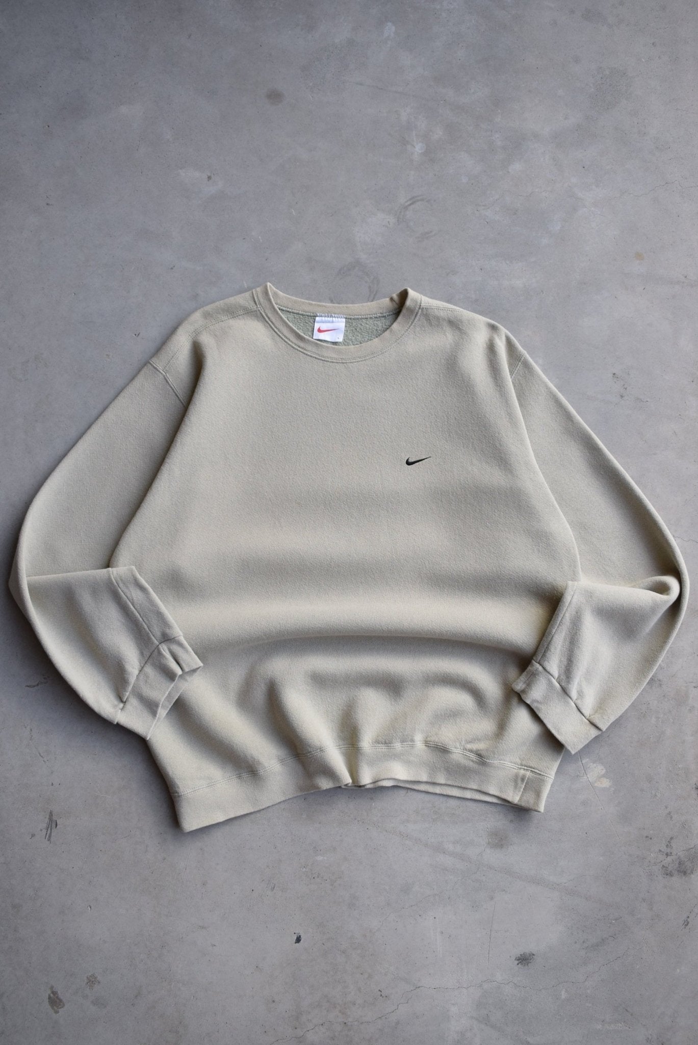 Nike Tan Embroidered Swoosh Crewneck — 1990s (L) - Retrospective Store