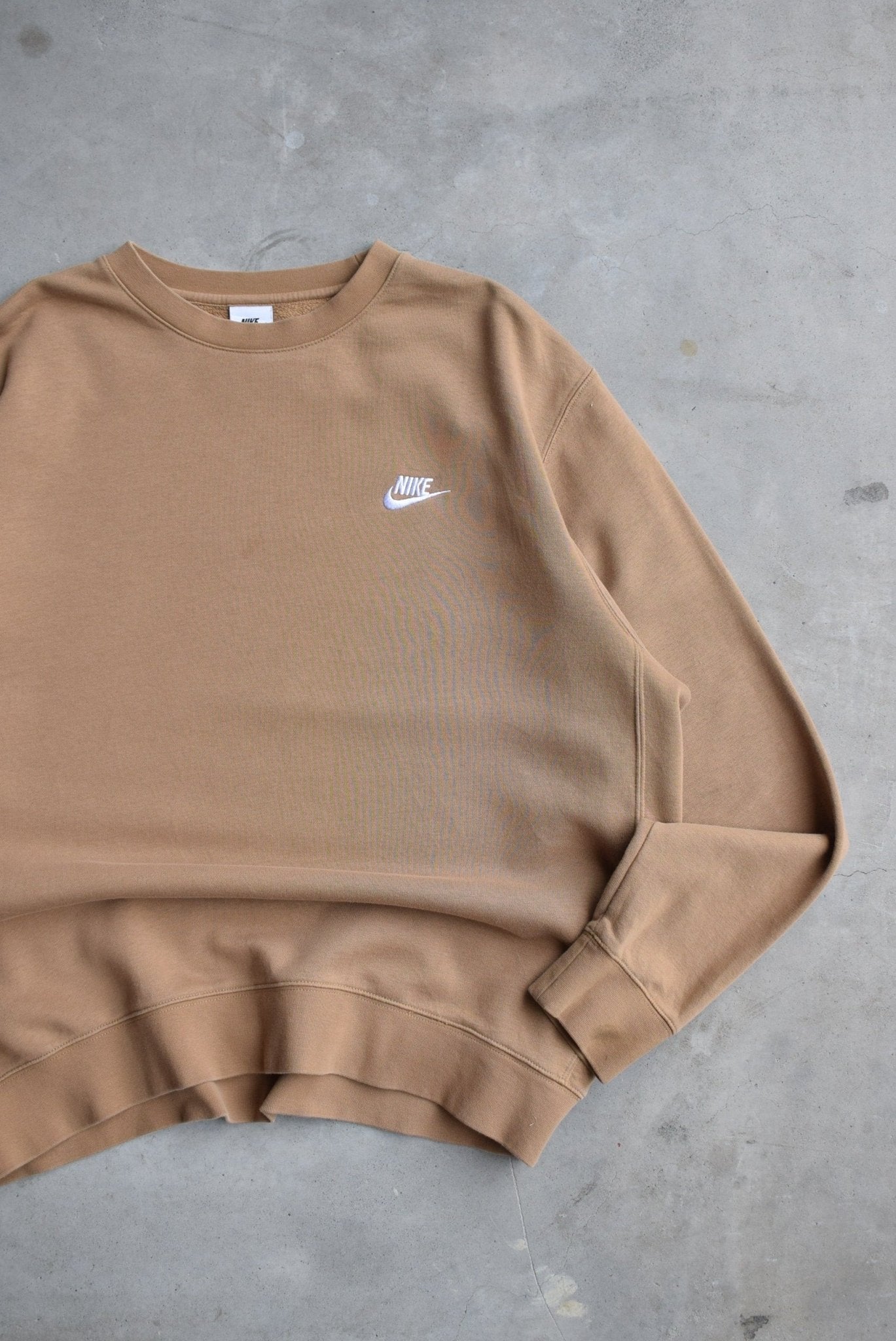 Nike Tan Embroidered Swoosh Crewneck — 2000s (XL) - Retrospective Store
