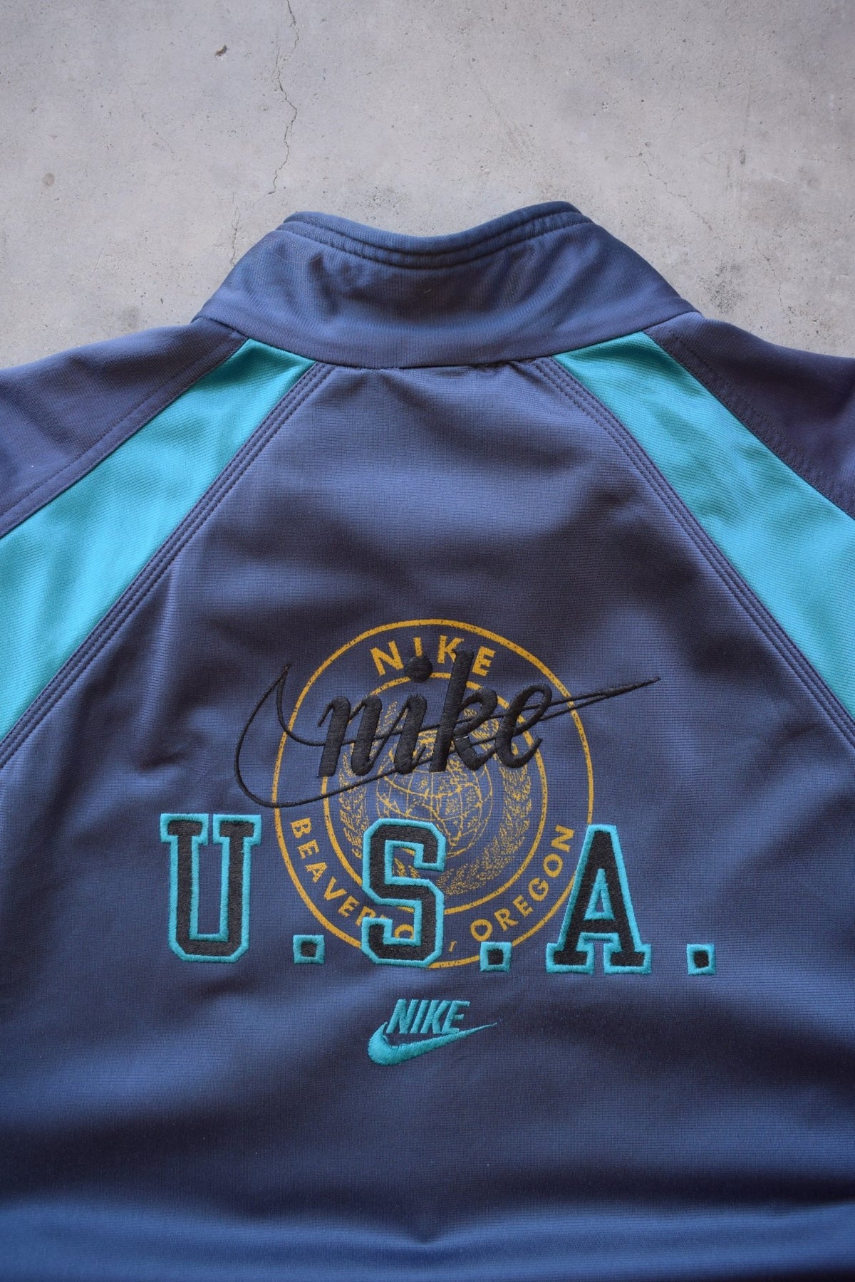 Nike U.S.A Navy Embroidered Spellout Jacket — 1990s (L) - Retrospective Store