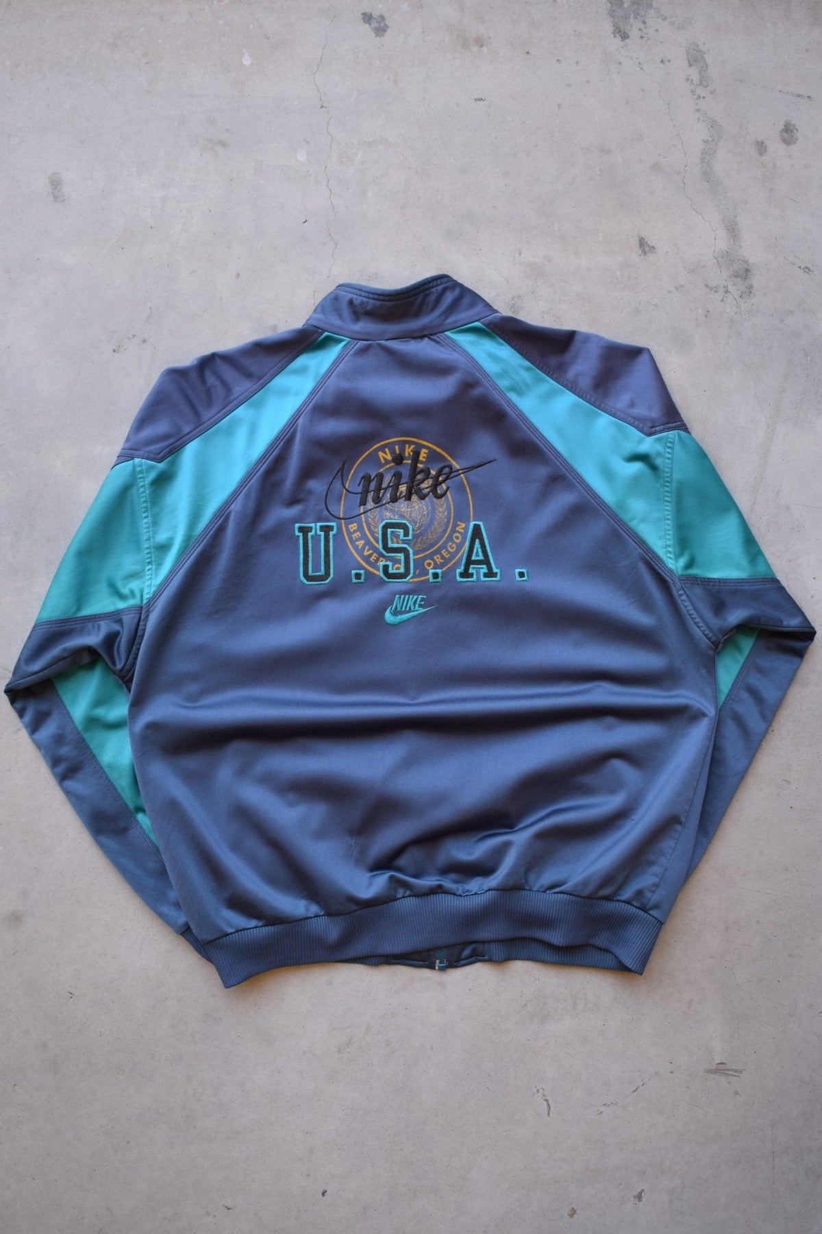 Nike U.S.A Navy Embroidered Spellout Jacket — 1990s (L) - Retrospective Store