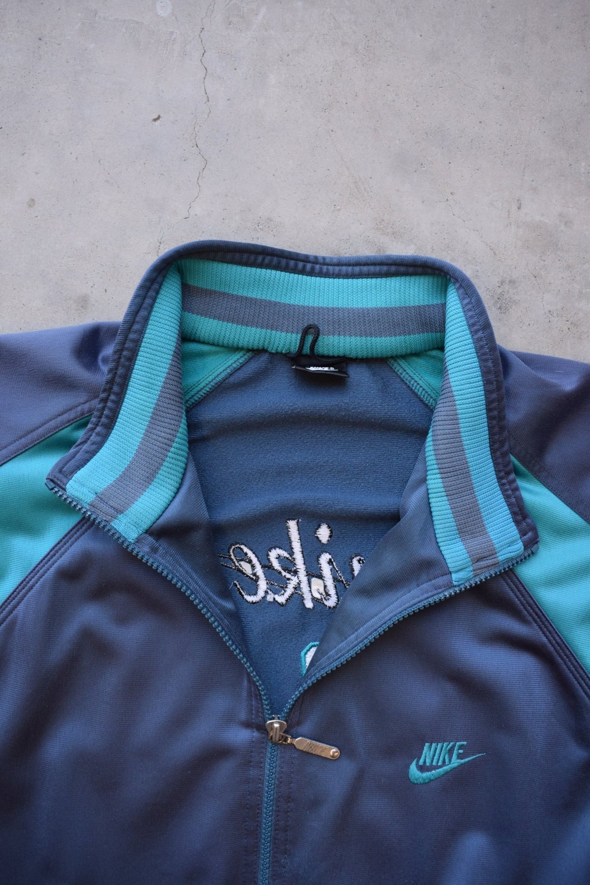 Nike U.S.A Navy Embroidered Spellout Jacket — 1990s (L) - Retrospective Store