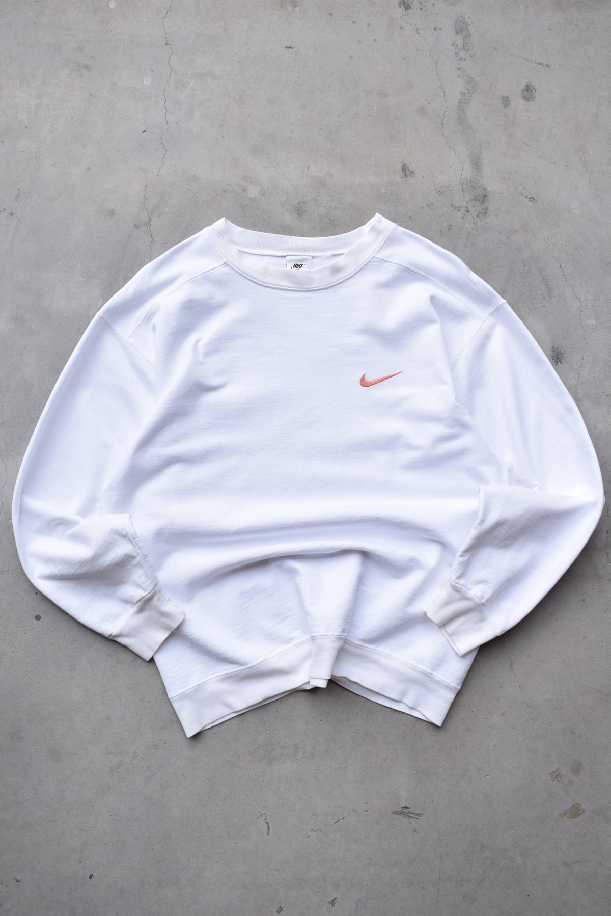 Nike White Embroidered Swoosh Crewneck — 1990s (M) - Retrospective Store