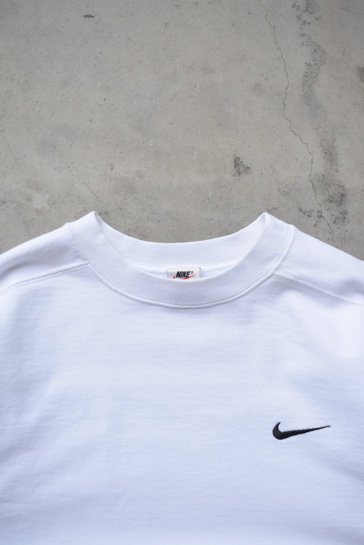 Nike White Embroidered Swoosh Crewneck — 1990s (M/L) - Retrospective Store